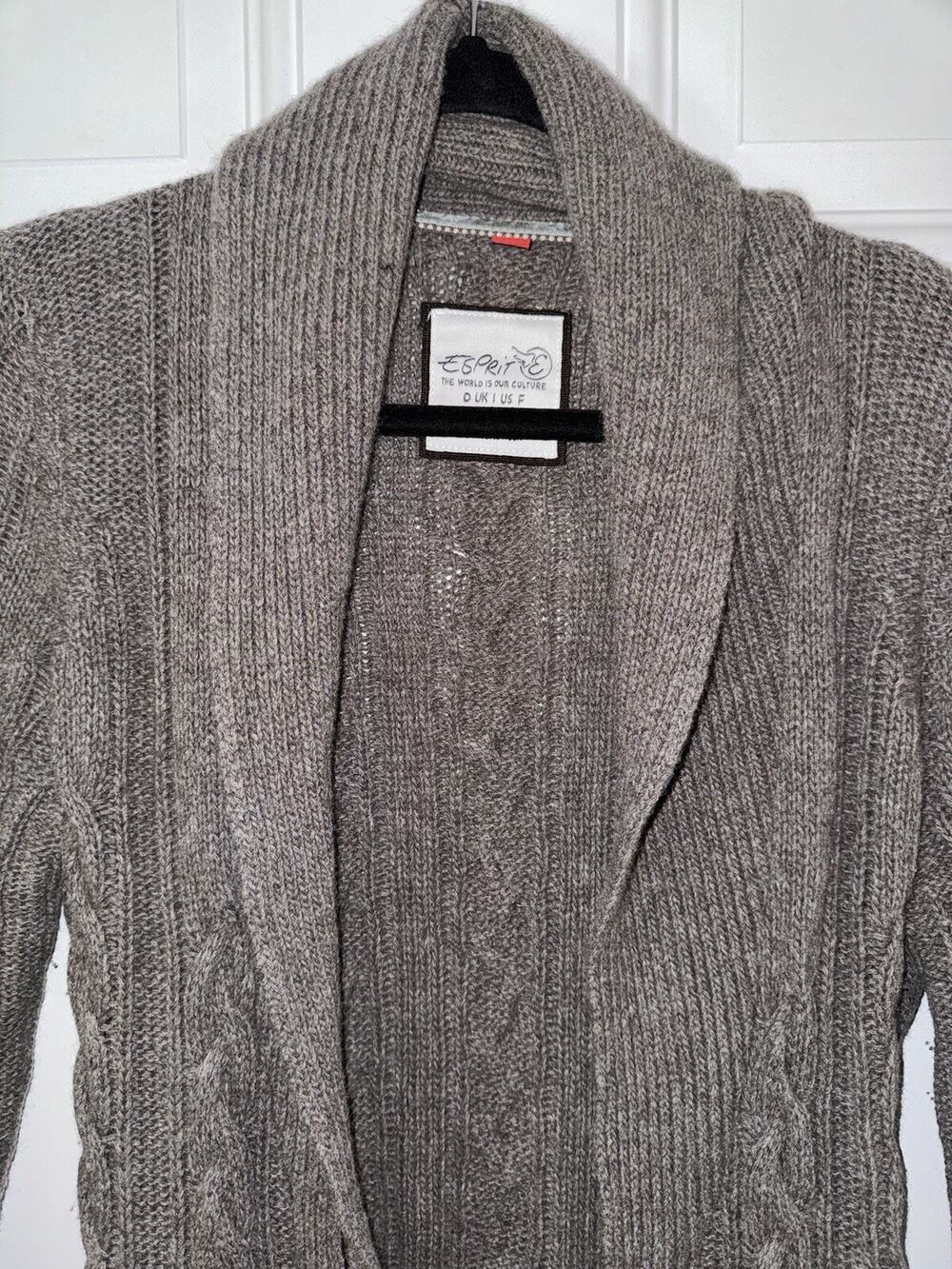 Esprit MED Brown Cable Knit Wool Blend Belted Cardigan VTG